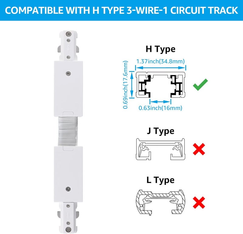 LEONLITE H Track Flexible Connector, Single Circuit 3-Wire-1 Lighting Kit, UL Listed, Flame Retardant Material, for H System, White - Image 4